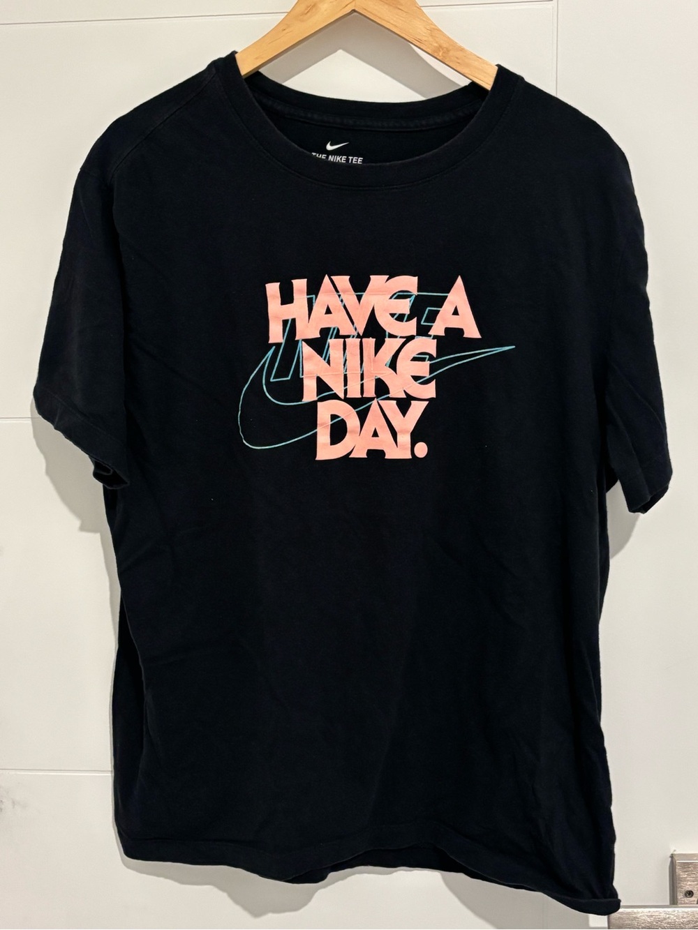 Nike "Have A Nike Day" Black Graphic Tee - Pink & Teal Print
